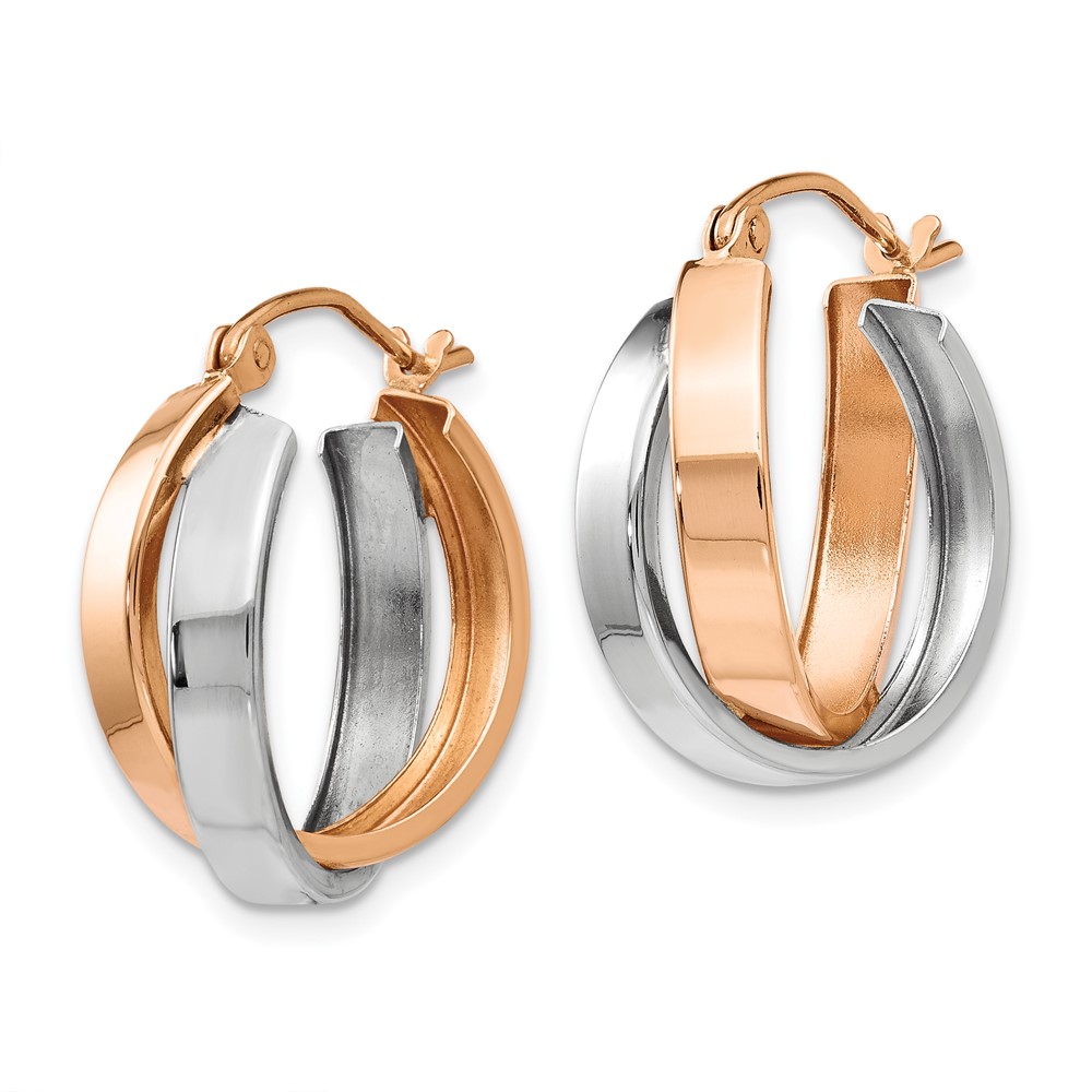 14k Rose and White Gold Polished Oval Hoop Earrings (TH767)