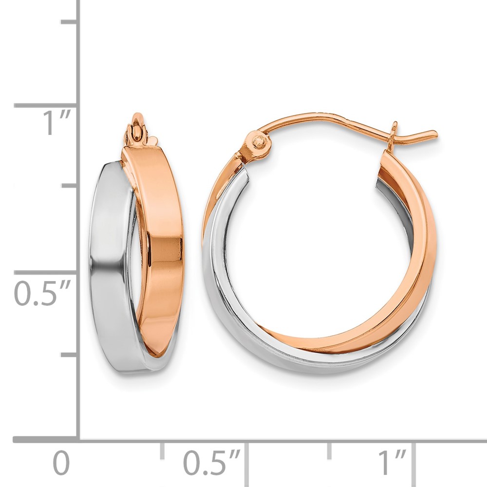 14k Rose and White Gold Polished Oval Hoop Earrings (TH767)