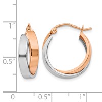 14K Rose and White Gold Polished Oval Hoop Earrings view 4