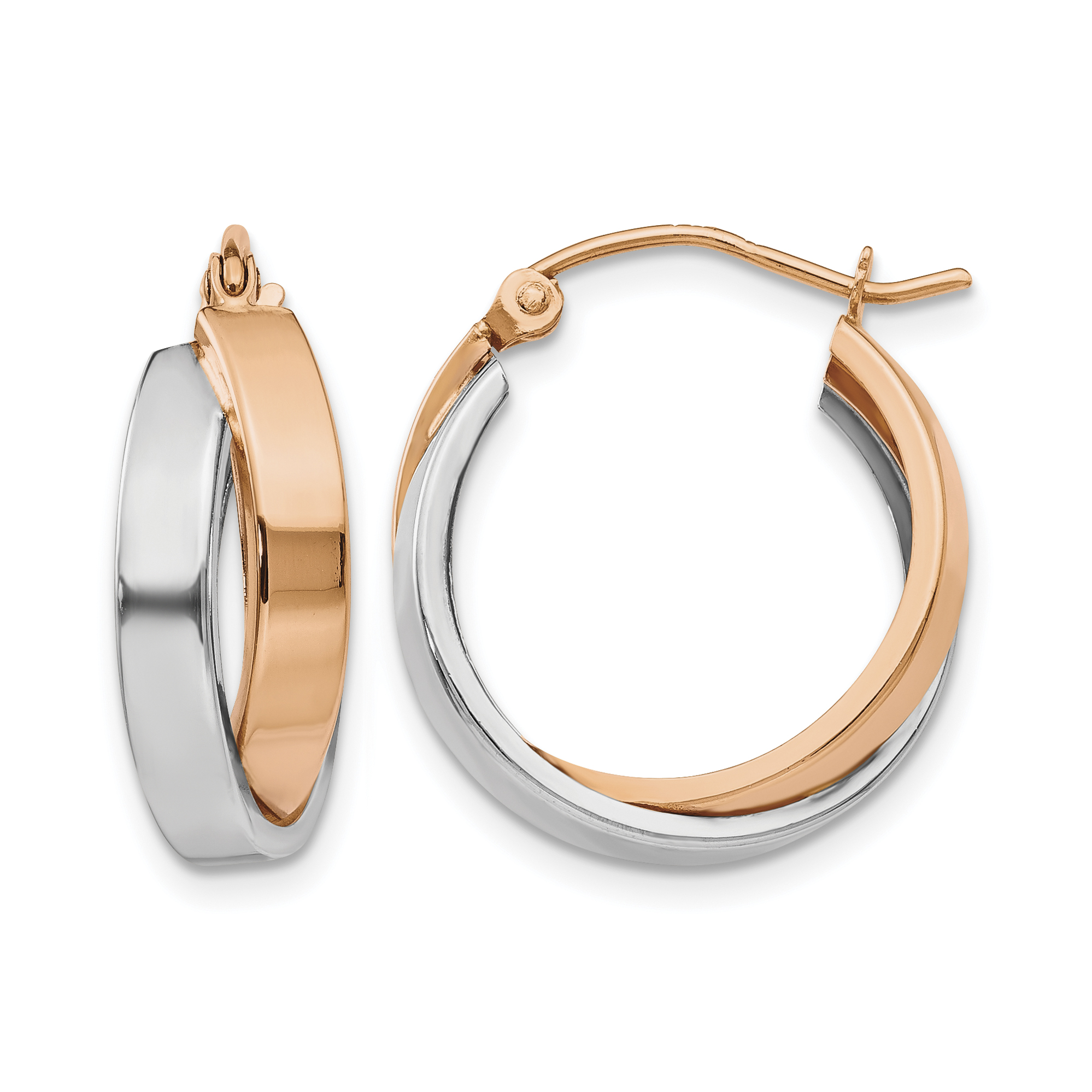 14k Rose and White Gold Polished Oval Hoop Earrings (TH767)