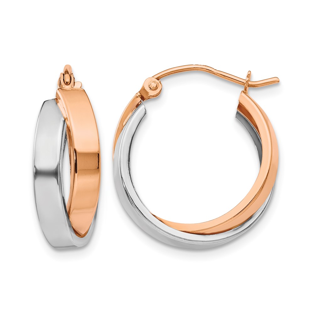 14k Rose and White Gold Polished Oval Hoop Earrings (TH767)