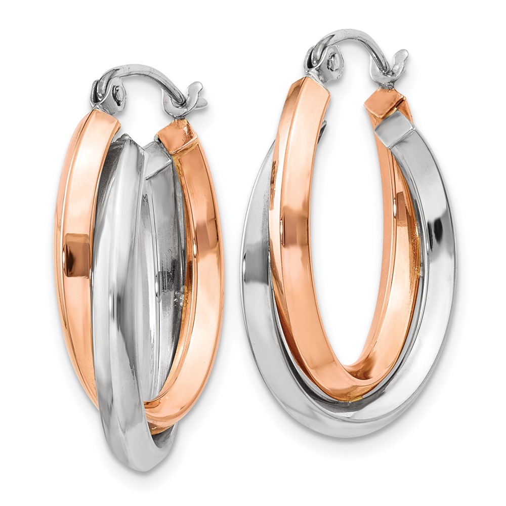 14k Rose and White Gold Polished Oval Tube Hoop Earrings (TH769)
