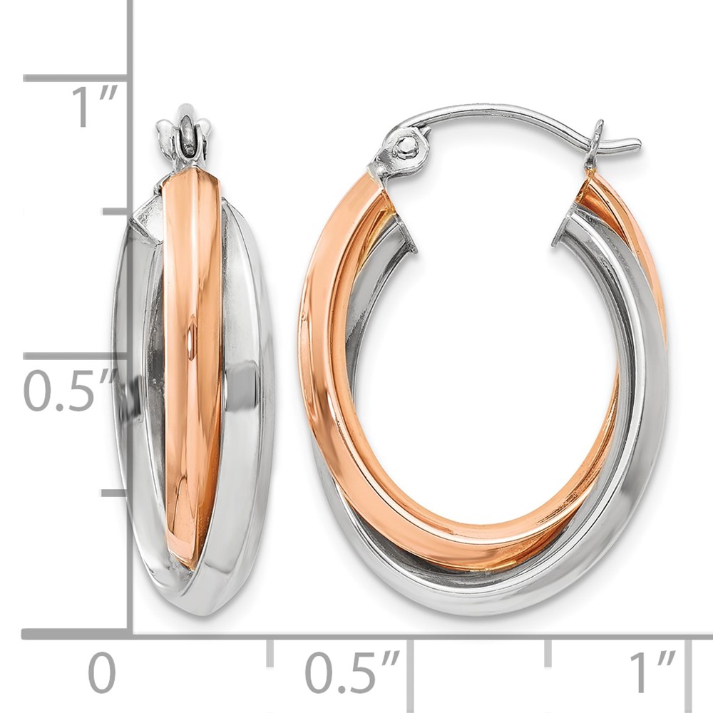 14k Rose and White Gold Polished Oval Tube Hoop Earrings (TH769)