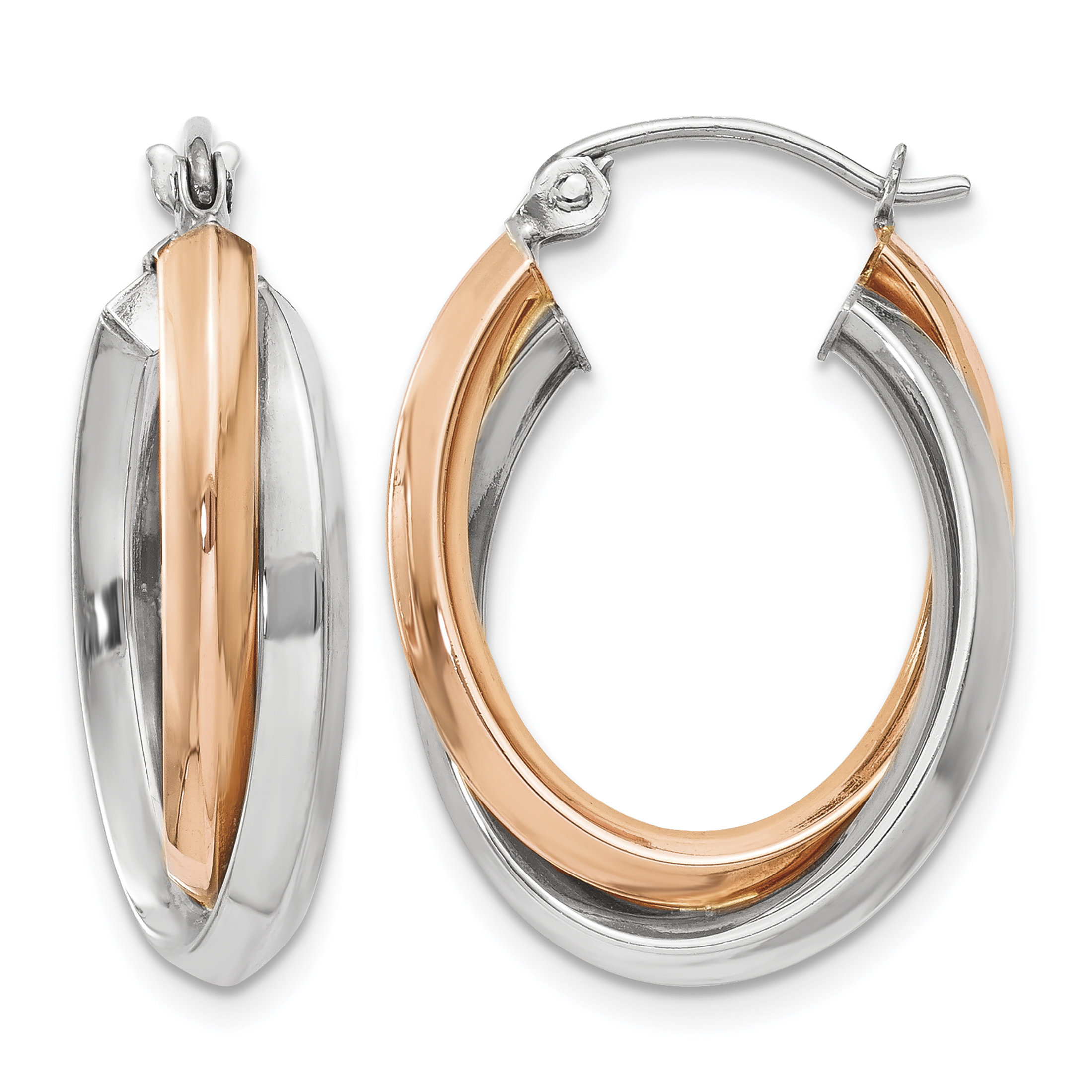 14k Rose and White Gold Polished Oval Tube Hoop Earrings (TH769)