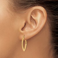 14K Yellow Gold 1.5x 25mm Tapered Square Tube Hoop Earrings view 3