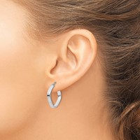 14K White Gold 3x 27mm Flat Edge Square Tube Hoop Earrings view 3