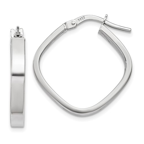 14K White Gold 3x27mm Flat Edge Square Tube Hoop Earrings