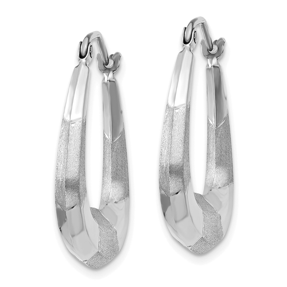 14k White Gold Polished, Satin and Diamond-cut Hoop Earrings (TH780)