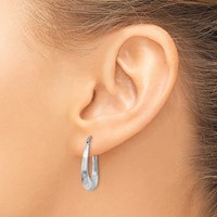 14K White Gold Polished, Satin and Diamond-cut Hoop Earrings view 3