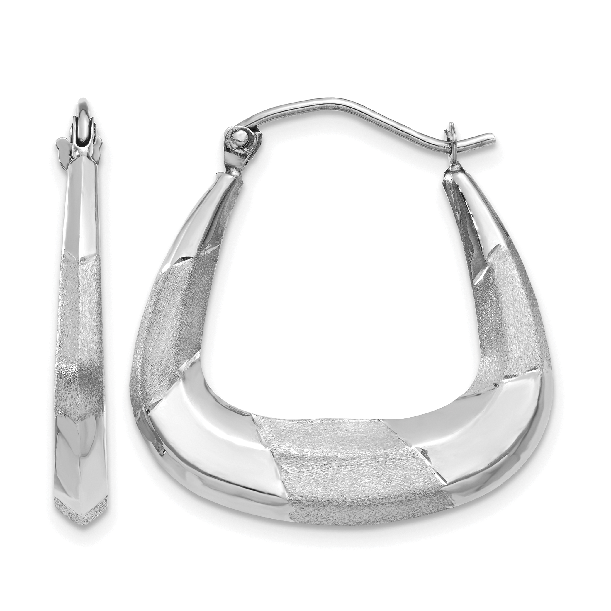 14k White Gold Polished, Satin and Diamond-cut Hoop Earrings (TH780)