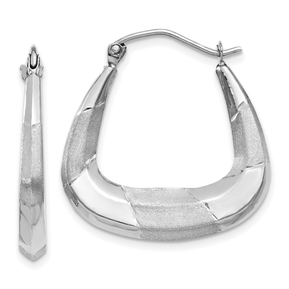 14k White Gold Polished, Satin and Diamond-cut Hoop Earrings