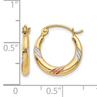14K & White & Rose Rhodium Polished & Textured Hoop Earrings view 4