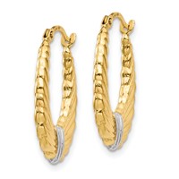 14K & Rhodium Polished and Textured Hoop Earrings view 2