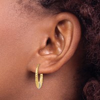 14K & Rhodium Polished and Textured Hoop Earrings view 3
