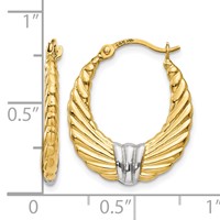 14K & Rhodium Polished and Textured Hoop Earrings view 4