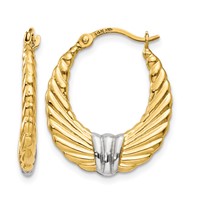 14K & Rhodium Polished and Textured Hoop Earrings view 1