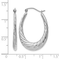 14K White Gold Polished and Textured Oval Hoop Earrings view 4
