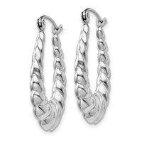 14K White Gold Polished and Textured Oval Hoop Earrings view 2