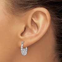 14K White Gold Satin and Diamond-cut Claddagh Hoop Earrings view 3