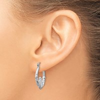 14K White Gold Satin and Diamond-cut Claddagh Hoop Earrings view 3