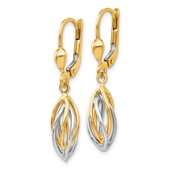 14K Two-Tone Polished Twisted Oval Dangle Leverback Earrings