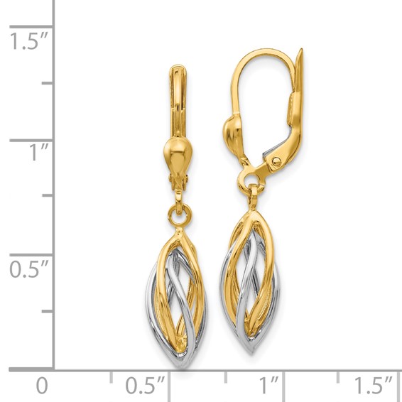 14K Two-Tone Polished Twisted Oval Dangle Leverback Earrings