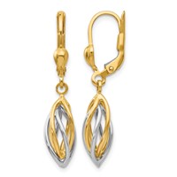 14K Two-Tone Polished Twisted Oval Dangle Leverback Earrings view 1