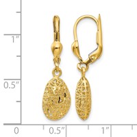 14K Yellow Gold Polished Diamond-cut Satin Puffed Oval Dangle Leverback Earrings view 4