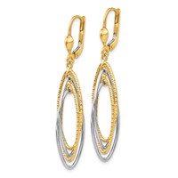 14K Two-Tone Textured and Polished Ovals Dangle Leverback Earrings view 2