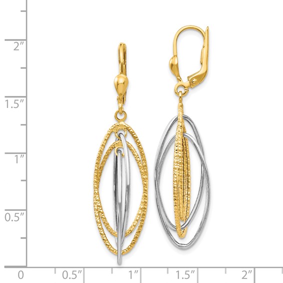 14K Two-Tone Textured and Polished Ovals Dangle Leverback Earrings