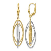 14K Two-Tone Textured and Polished Ovals Dangle Leverback Earrings view 1