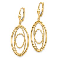 14K Textured and Polished Oval Design Dangle Leverback Earrings view 2