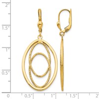 14K Textured and Polished Oval Design Dangle Leverback Earrings view 4