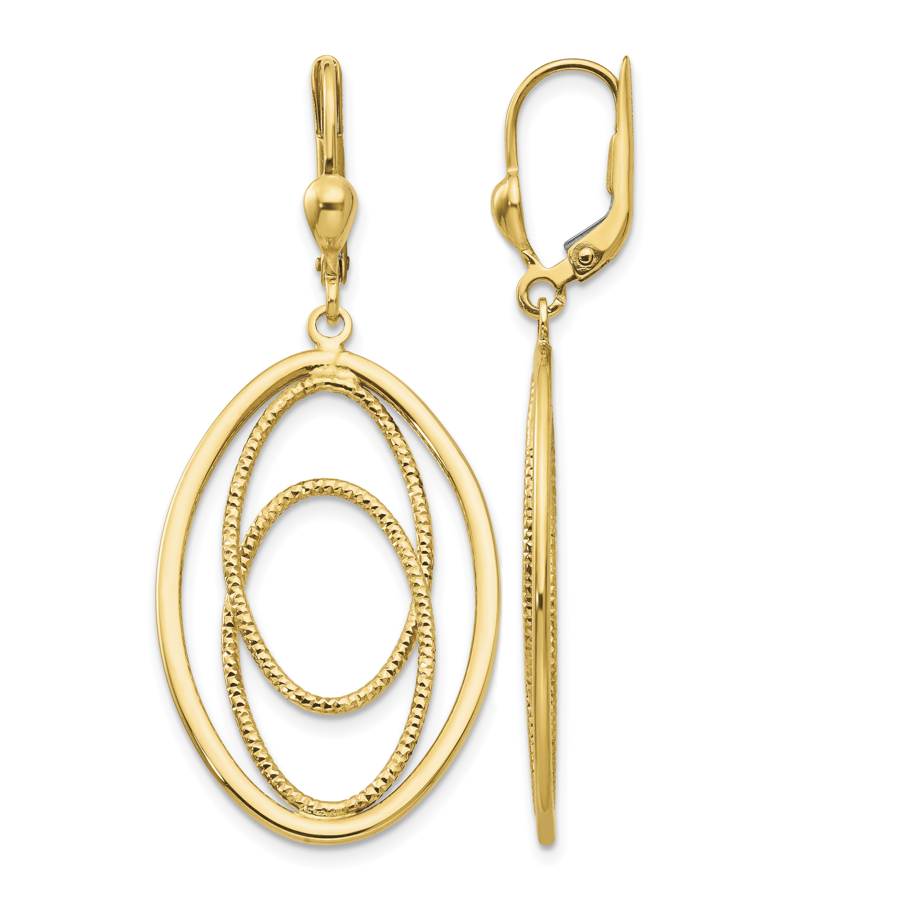 14K Gold Textured and Polished Dangle Leverback Earrings (TH875)