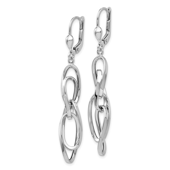 14K White Gold Polished Twisted Link Dangle Leverback Earrings