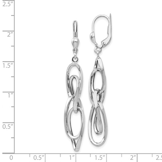 14K White Gold Polished Twisted Link Dangle Leverback Earrings