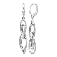 14K White Gold Polished Twisted Link Dangle Leverback Earrings view 1