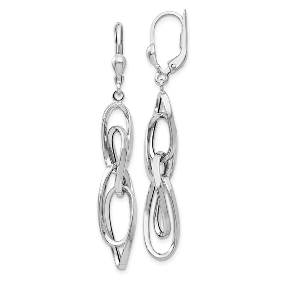 14K White Gold Polished Twisted Link Dangle Leverback Earrings