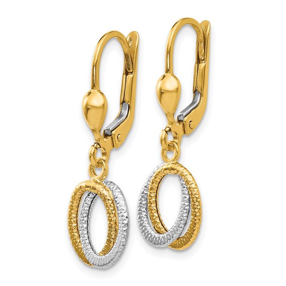 14K Two-Tone Textured and Polished Ovals Dangle Leverback Earrings
