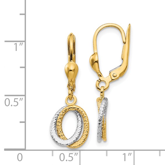14K Two-Tone Textured and Polished Ovals Dangle Leverback Earrings