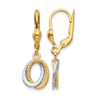 14K Two-Tone Textured and Polished Ovals Dangle Leverback Earrings view 1