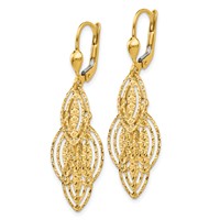 14K Yellow Gold Fancy Textured and Polished Dangle Leverback Earrings view 2
