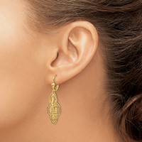 14K Yellow Gold Fancy Textured and Polished Dangle Leverback Earrings view 3