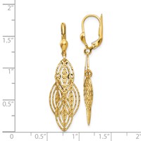 14K Yellow Gold Fancy Textured and Polished Dangle Leverback Earrings view 4
