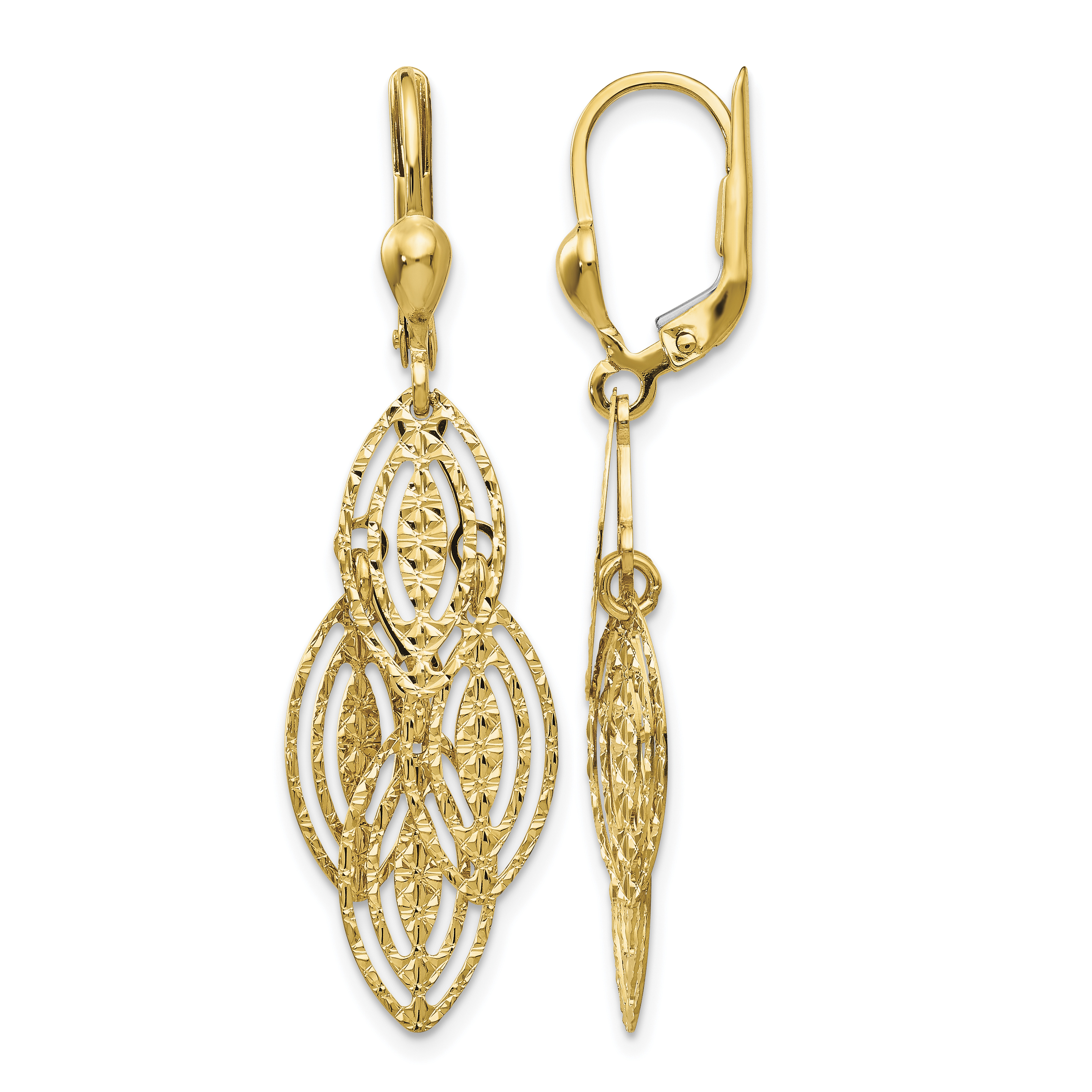 14K Gold Textured and Polished Dangle Leverback Earrings (TH880)