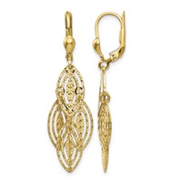 14K Yellow Gold Fancy Textured and Polished Dangle Leverback Earrings view 1