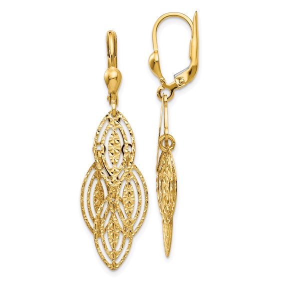 14K Fancy Textured and Polished Dangle Leverback Earrings