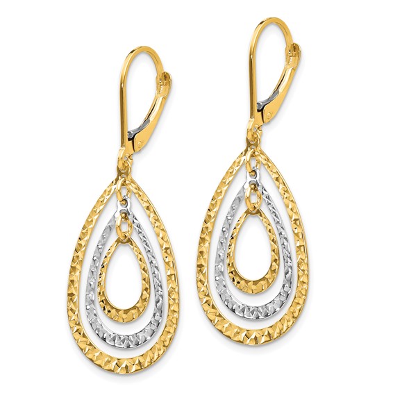 Gold Two-tone Teardrop Leverback Earrings