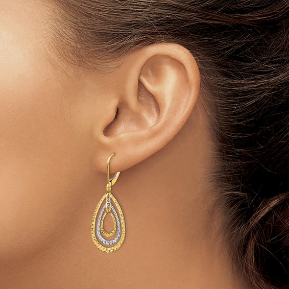 Gold Two-tone Teardrop Leverback Earrings