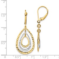 14K Two-tone Diamond-cut Graduated Teardrops Dangle Leverback Earrings view 4